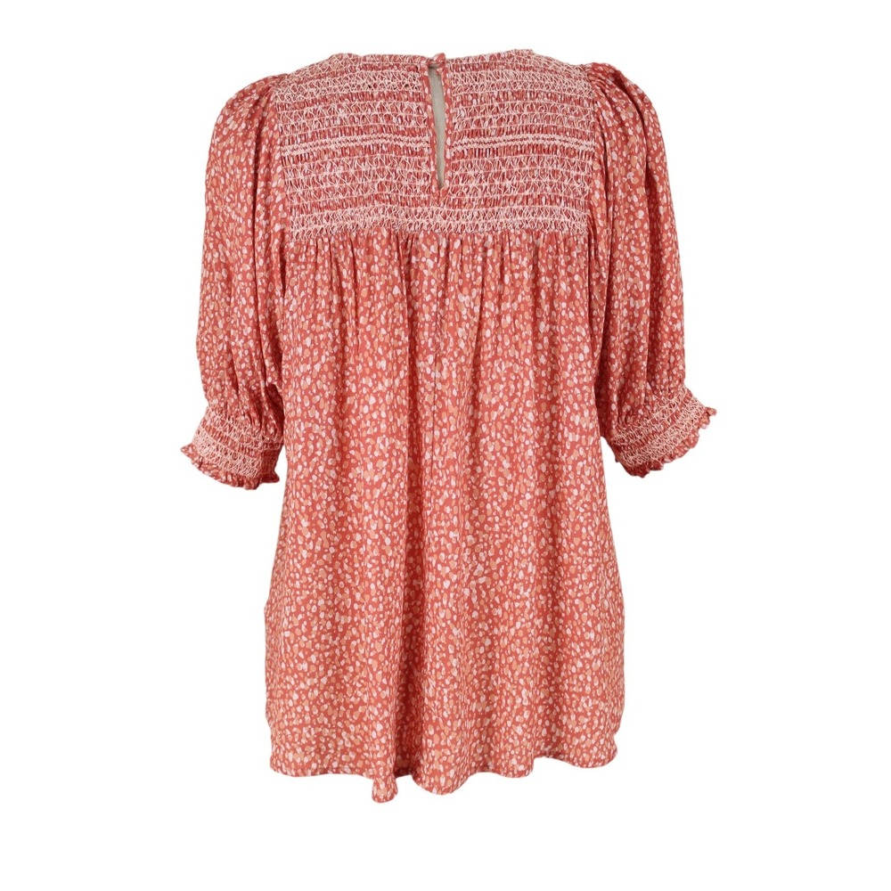 NWOT DOLAN Rebecca Blouse Size M Smocked Orange Polka Dots Short Puff sleeve - Picture 3 of 13